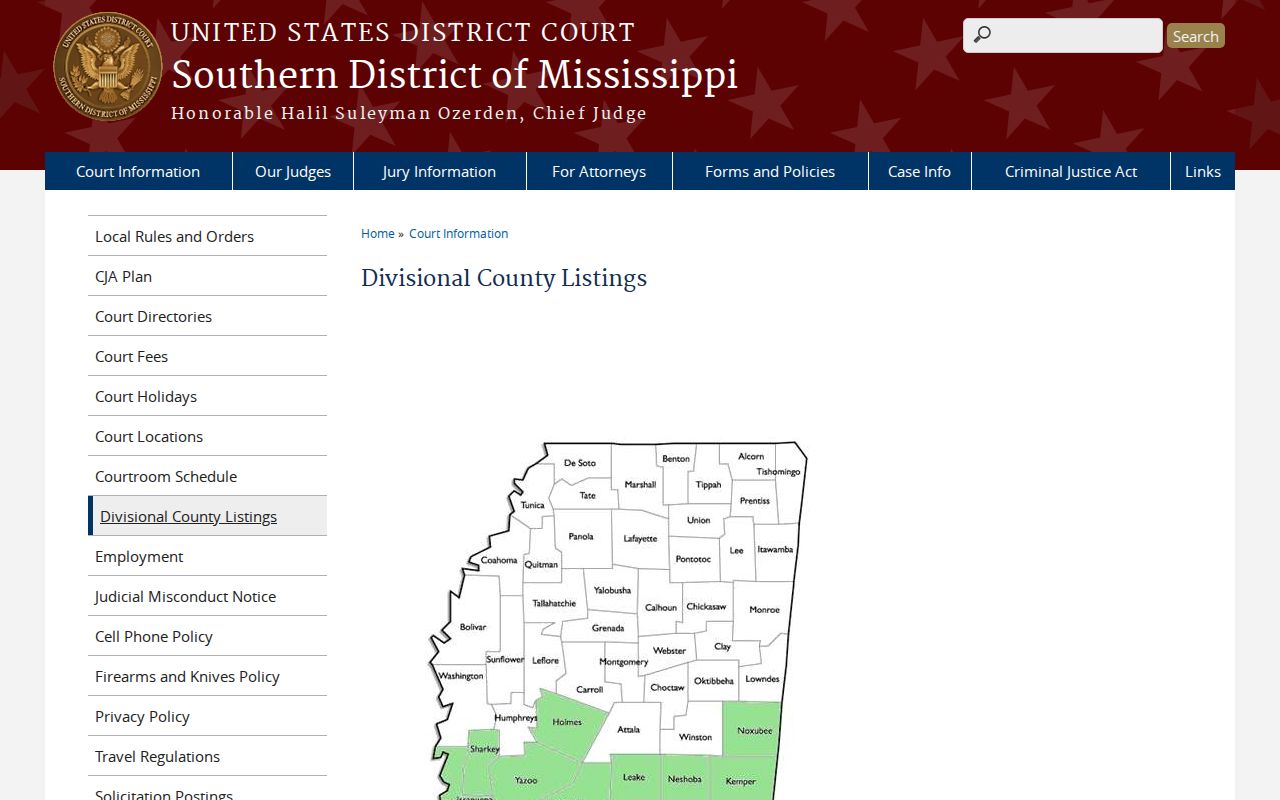 Noxubee County court records Southern District county assignment