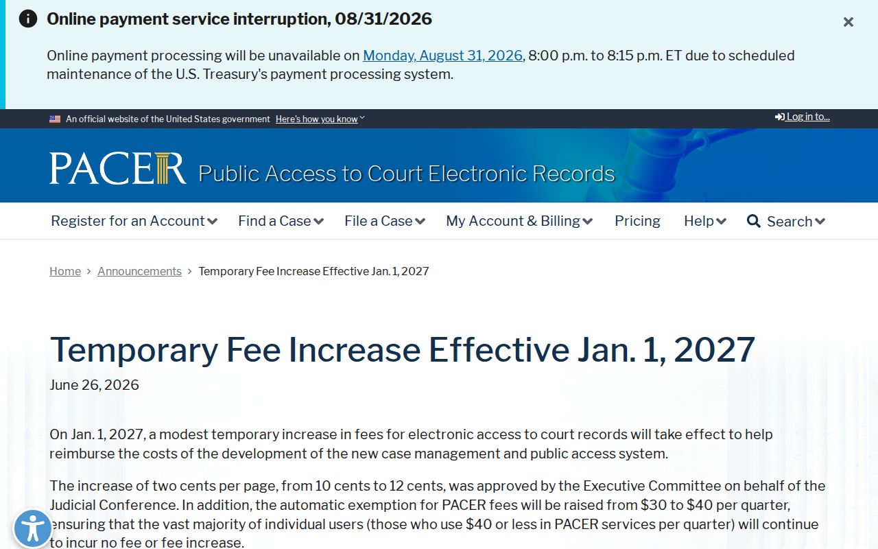 Noxubee County court records PACER fee notice source