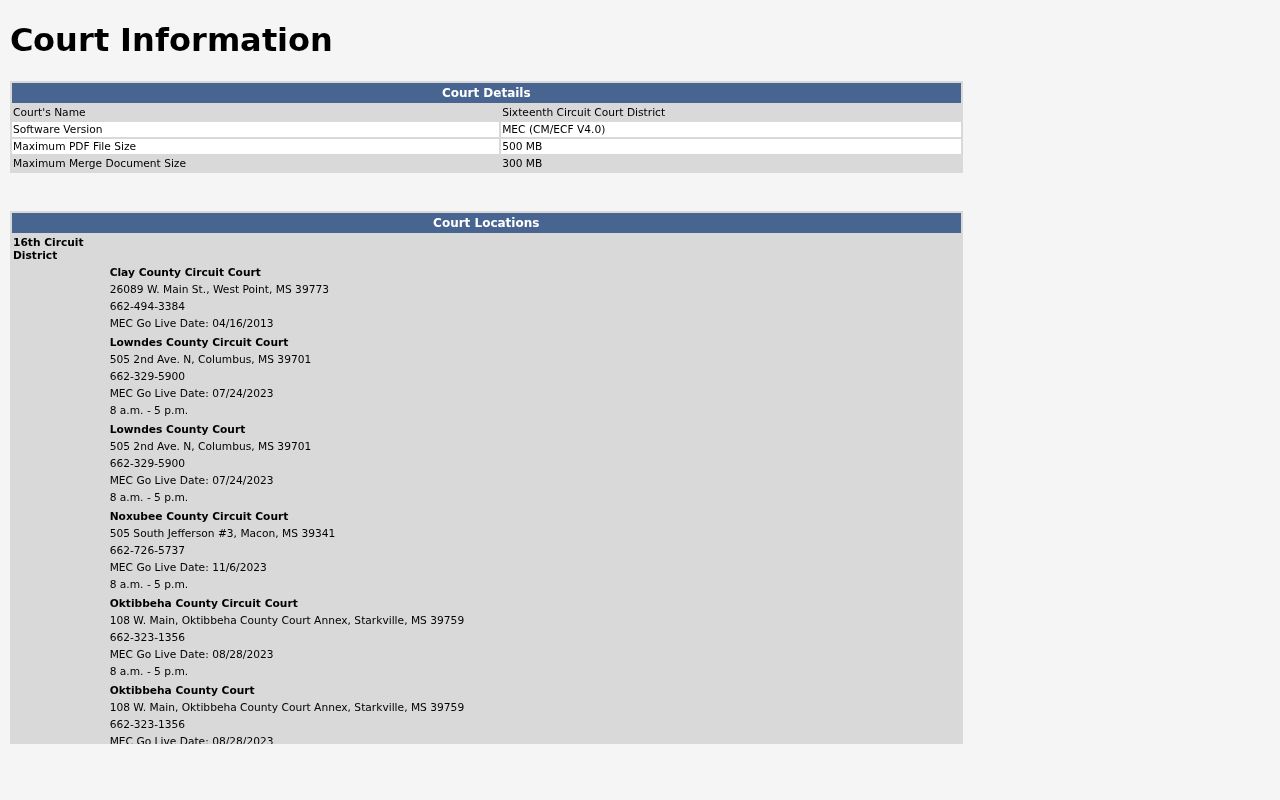Noxubee County criminal docket Circuit Court information screen