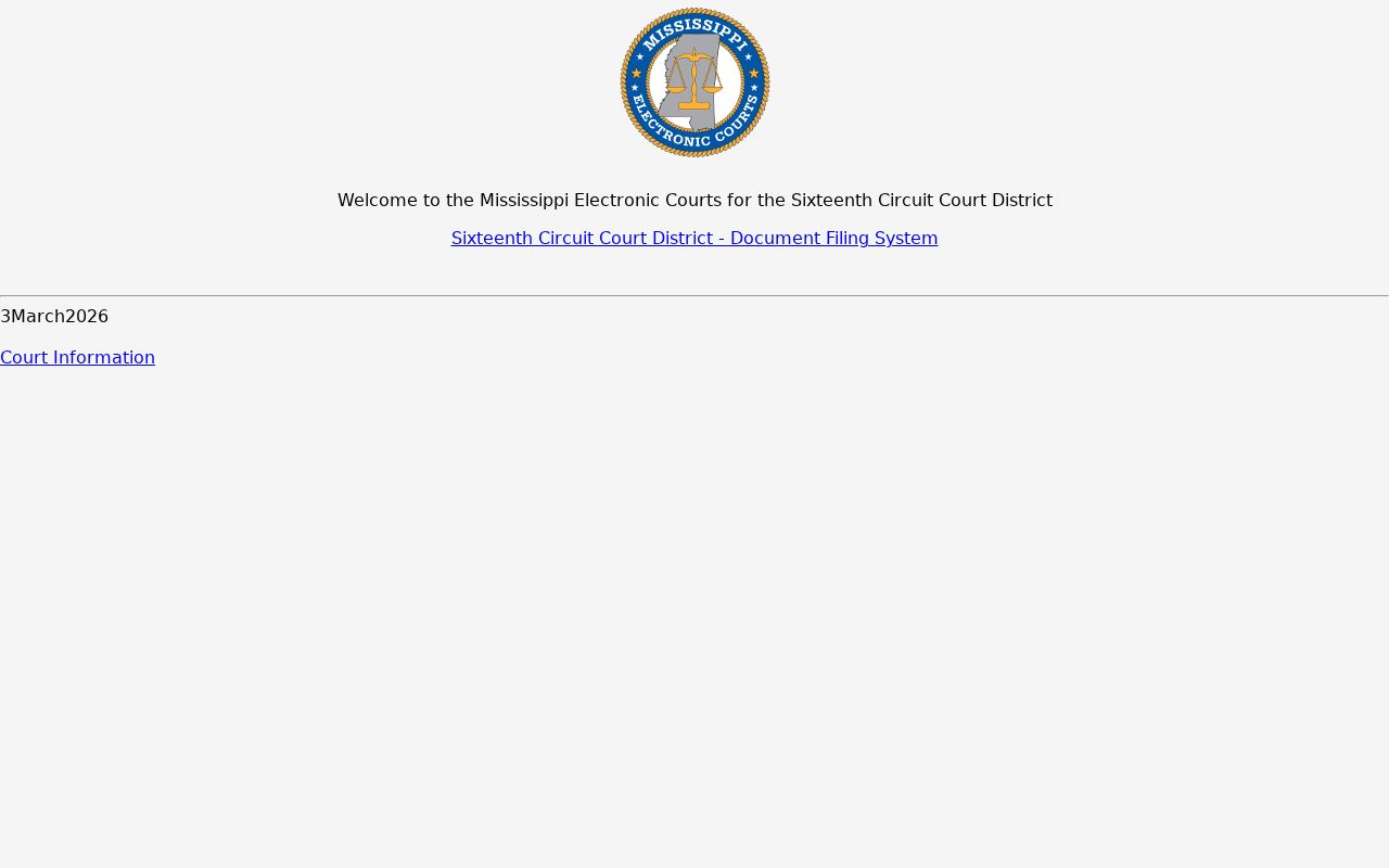Noxubee County criminal docket Sixteenth Circuit MEC landing page
